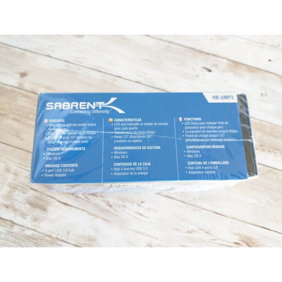 SABRENT 4 Port USB 3.0 Hub with Power Adapter New Model HB-UMP Individual LED - Picture 4 of 5